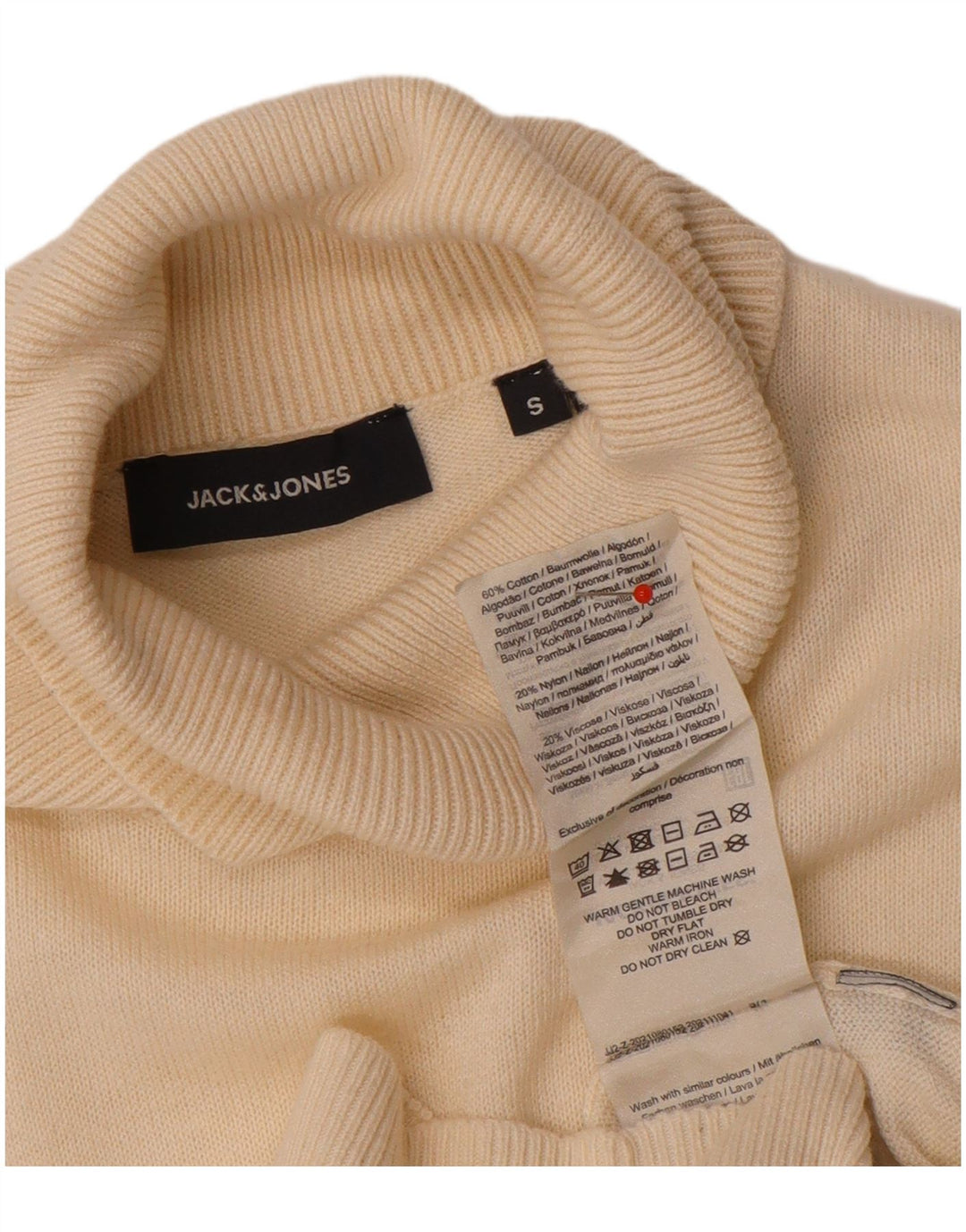 Jack & Jones Jersey con cuello vuelto para hombre, talla pequeña, de algodón blanco roto