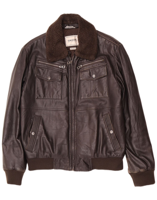 Geox Chaqueta Bomber De Cuero Para Hombre UK 38 Marrón Medio
