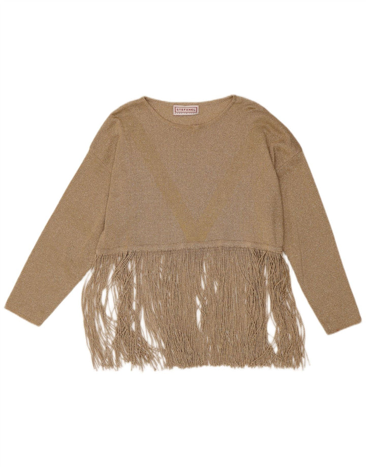 Stefanel Top extragrande para mujer de manga larga UK 44 Medium Gold Cupro