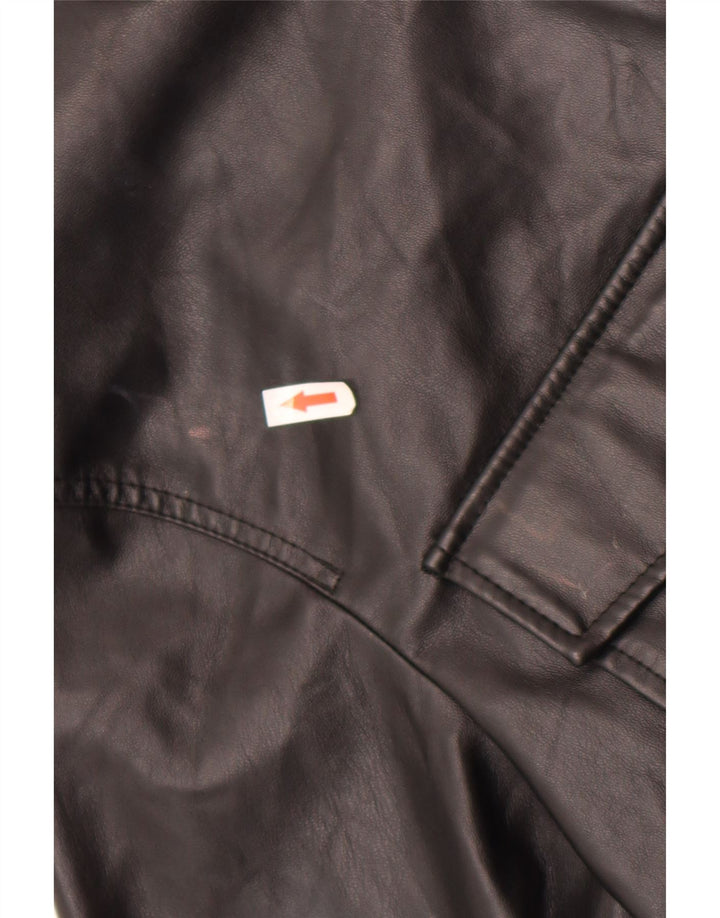 Zara Mujer Camisa De Piel Sintética UK 44 Mediano Negro Poliéster
