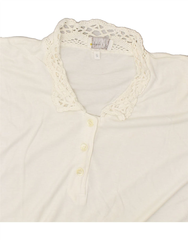 ANDREA MARE Womens Oversized Polo Shirt UK 10 Small Off White Cotton Vintage Andrea Mare and Second-Hand Andrea Mare from Messina Hembry 