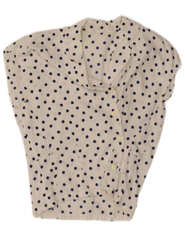 Vintage mujer camisa sin mangas blusa Reino Unido 10 pequeño lunar blanco