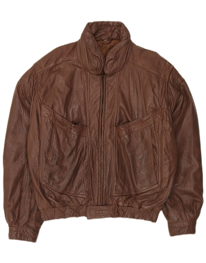 Vintage chaqueta de cuero para hombre Reino Unido 44 2XL cuero marrón