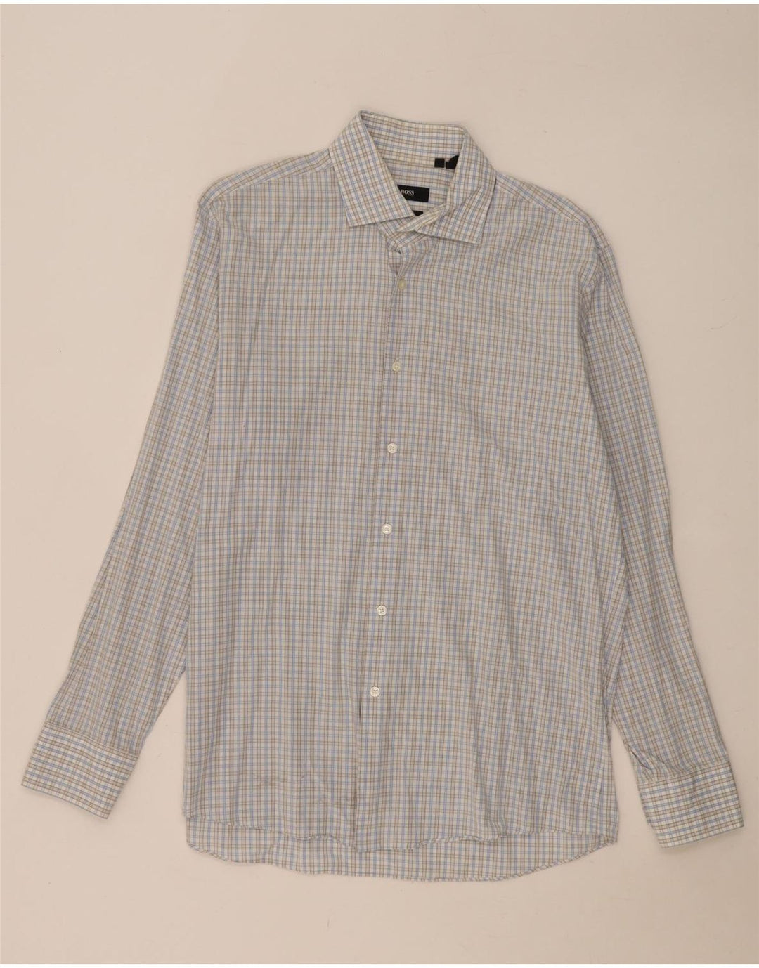Hugo Boss Camisa de corte regular para hombre Talla 16 1/2 Grande Algodón a cuadros azul