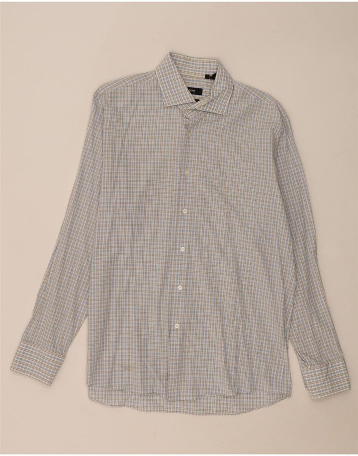 Hugo Boss Camisa de corte regular para hombre Talla 16 1/2 Grande Algodón a cuadros azul