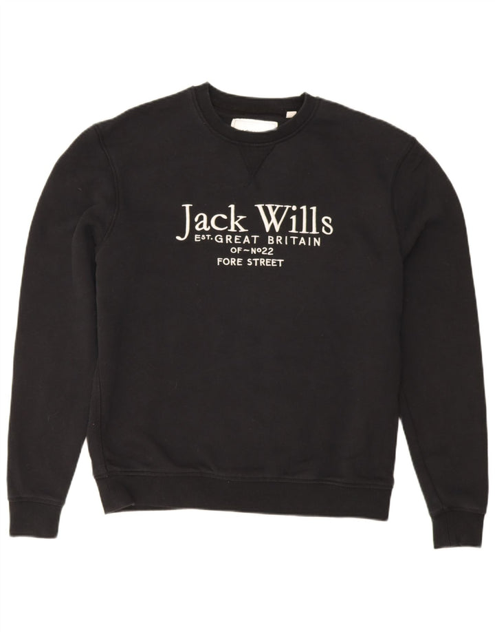 Jack Wills Hombre Sudadera Estampada Jersey Pequeño Algodón Negro
