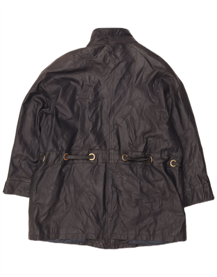 PER ME Chaqueta de cuero para mujer UK 22 2XL Cuero negro