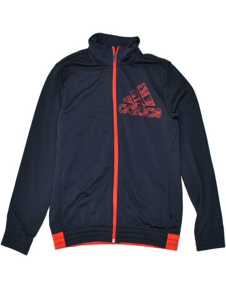 ADIDAS Boys Graphic Tracksuit Top Jacket 13-14 Years Navy Blue Polyester | Vintage Adidas | Thrift | Second-Hand Adidas | Used Clothing | Messina Hembry 