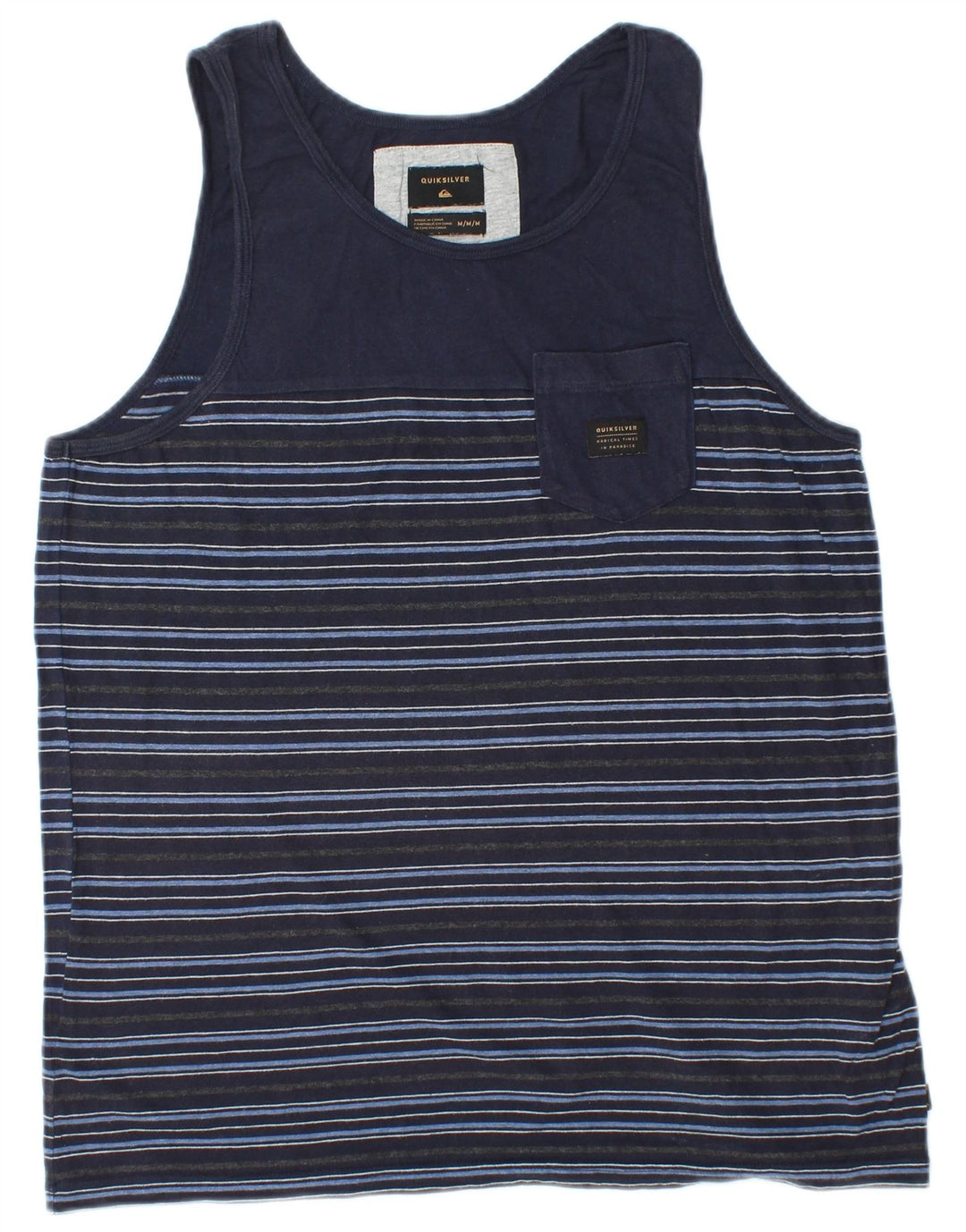 QUIKSILVER Hombre Chaleco Top Medium Azul Marino Rayas Algodón