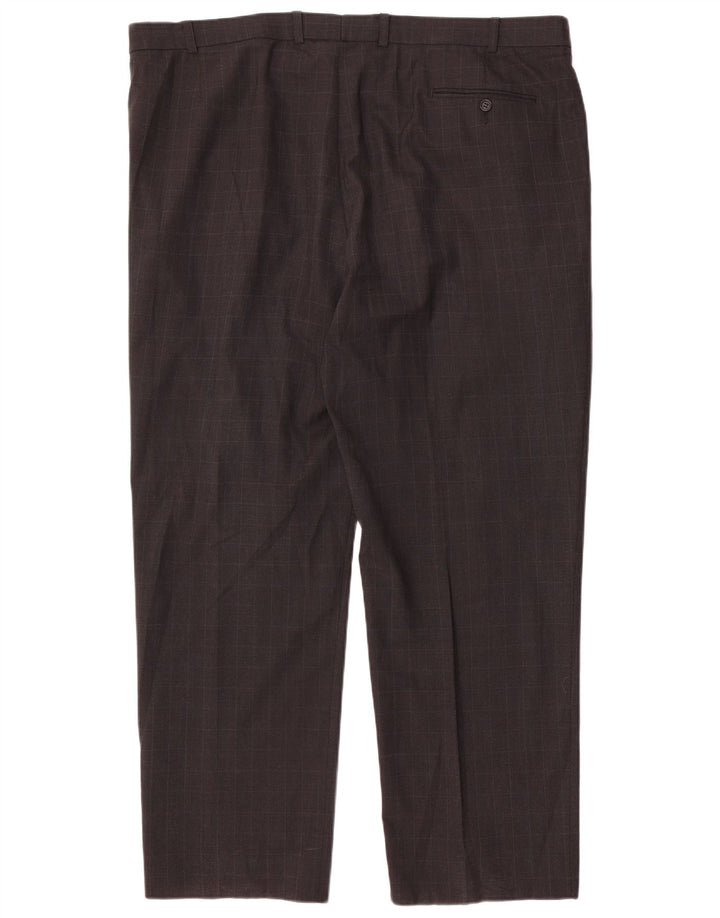 Marks & Spencer Pantalón de traje recto para hombre W44 L31 Poliéster a cuadros gris