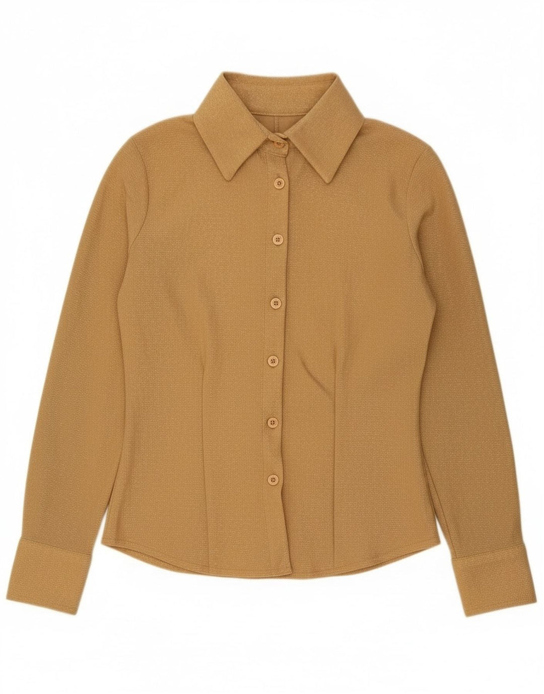Camisa vintage para mujer Reino Unido 10 Poliéster dorado pequeño
