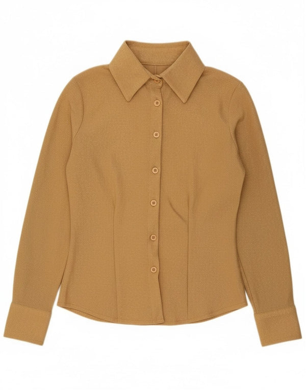 Camisa vintage para mujer Reino Unido 10 Poliéster dorado pequeño