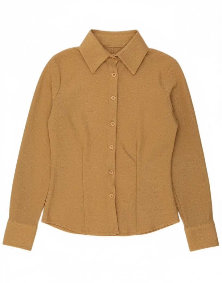 Camisa vintage para mujer Reino Unido 10 Poliéster dorado pequeño