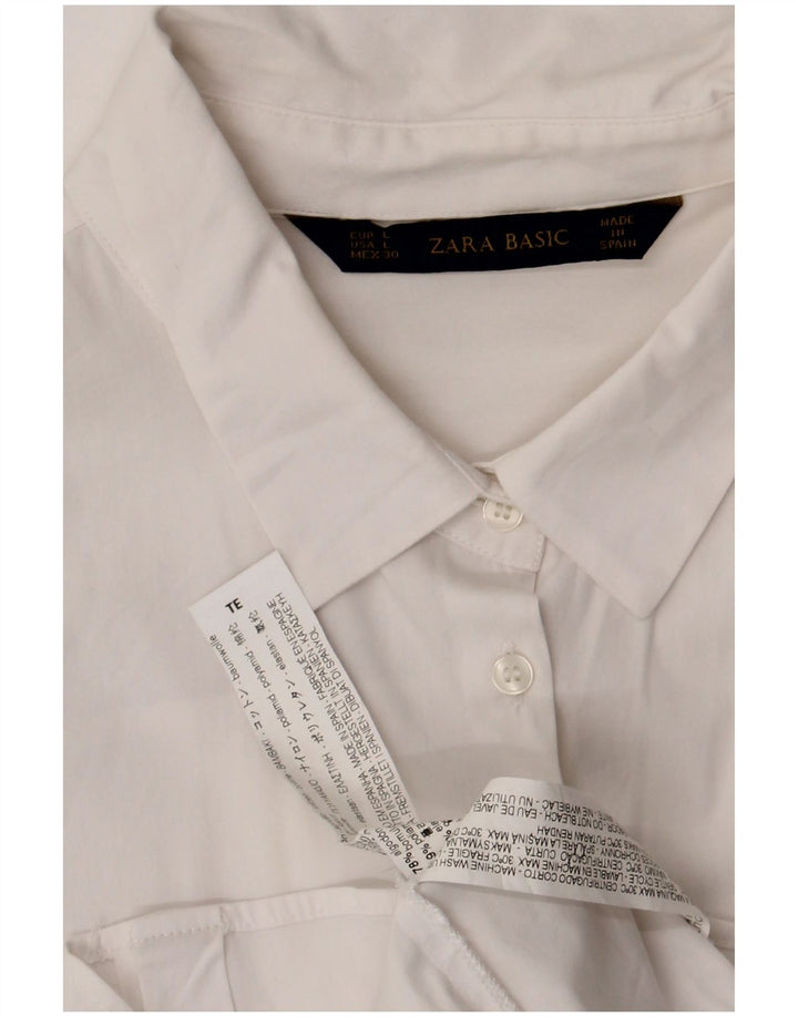 Zara Mujer Camisa UK 44 Grande Algodón Blanco
