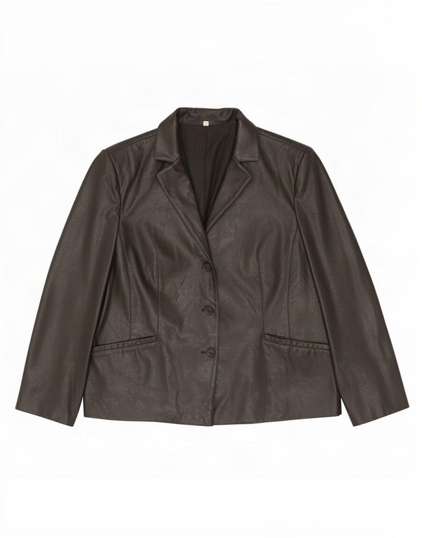Vintage mujer 3 botones cuero Blazer chaqueta Reino Unido 20 2XL negro