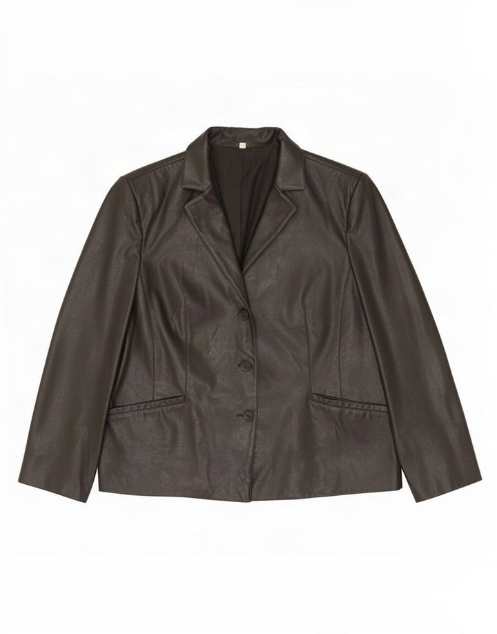 Vintage mujer 3 botones cuero Blazer chaqueta Reino Unido 20 2XL negro