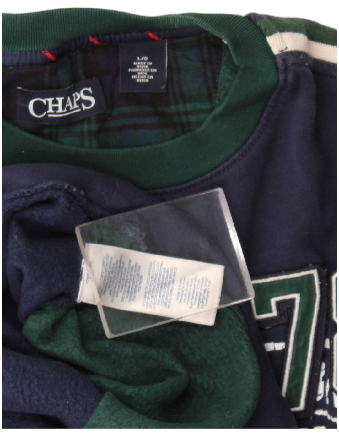 Chaps Hombre Sudadera Estampada Jumper Large Azul Marino Colorblock Algodón