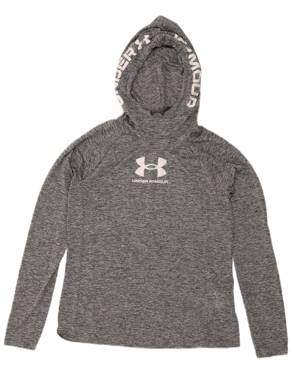 Under Armour Camiseta con capucha y gráfico de manga larga con estampado gris medio para hombre