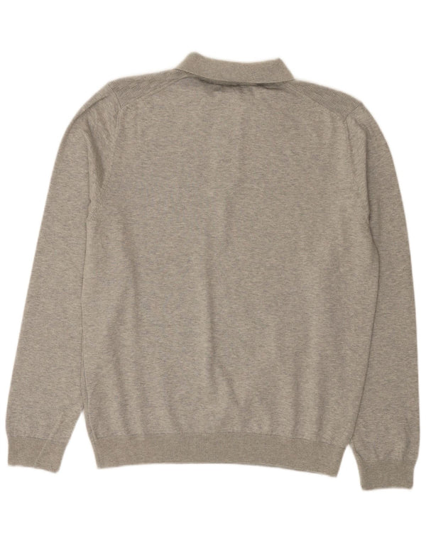 Marks & Spencer Mens Polo Neck Jumper Sweater Medium Grey Geometric Cotton
