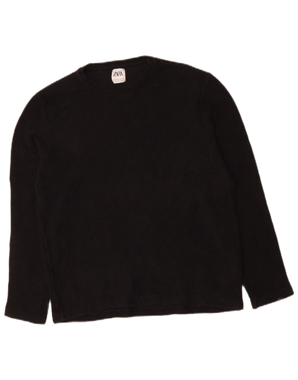 ZARA Mujer Top Manga Larga UK 44 Grande Algodón Negro
