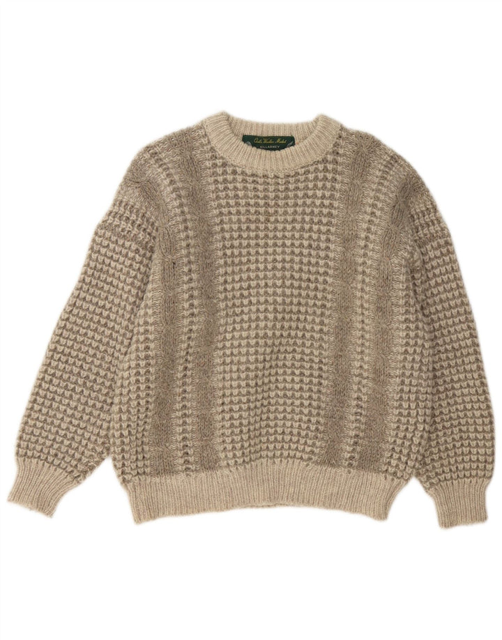Killarney - Jersey para hombre con cuello barco, talla 40, color beige medio, lana virgen