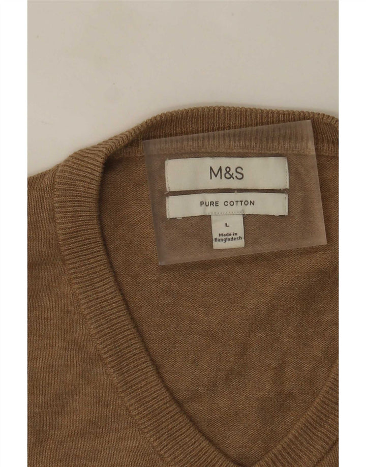 Marks & Spencer - Jersey con cuello en V para hombre, talla grande, algodón marrón
