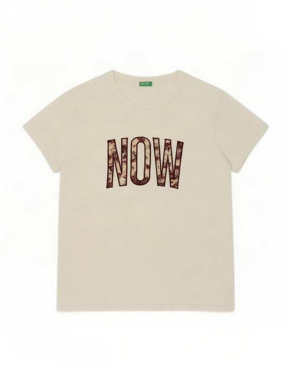 Benetton Camiseta Estampada Con Estampado De Algodón Blanco Medio