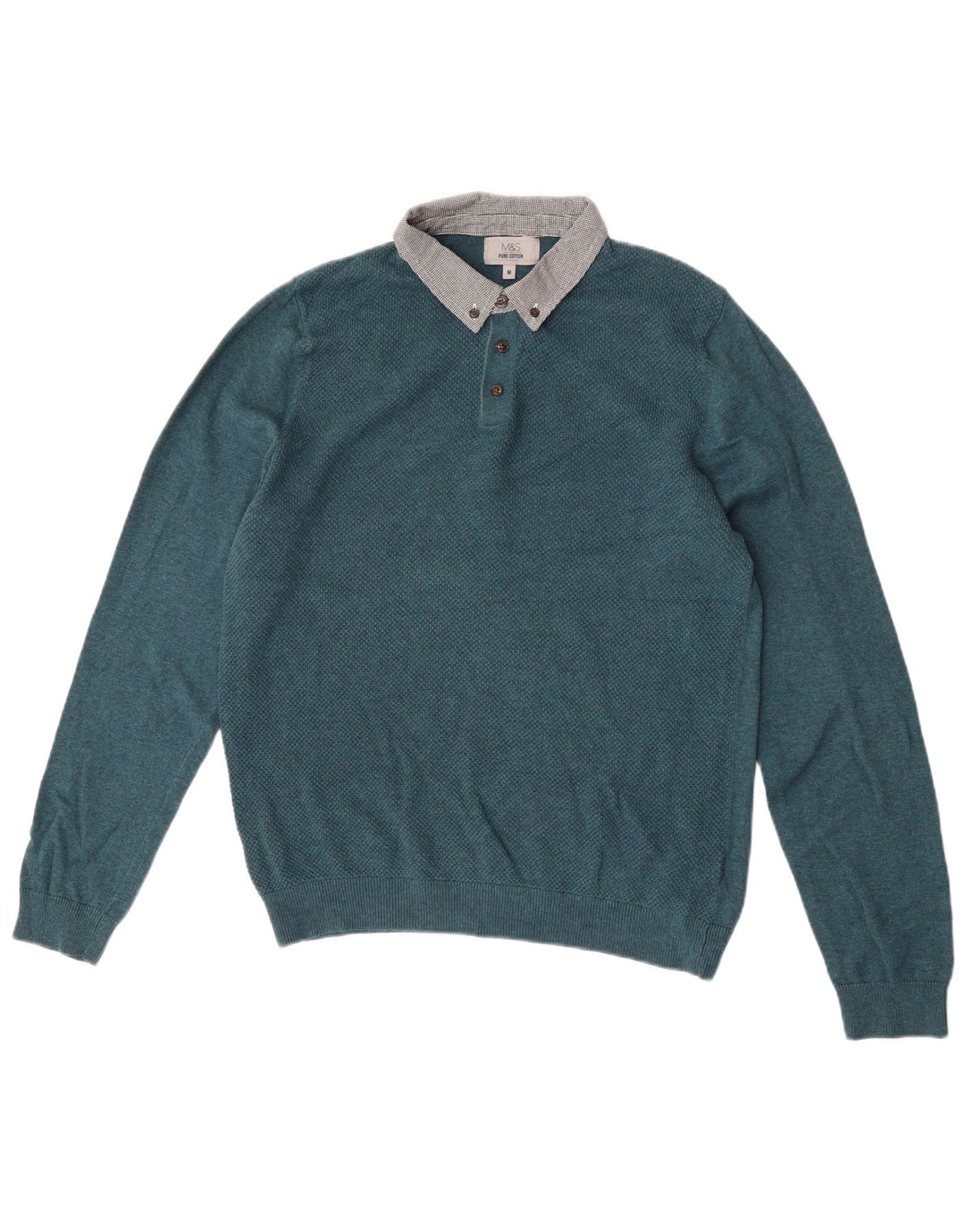 Marks & Spencer Jersey tipo polo con cuello tipo polo para hombre, color verde medio