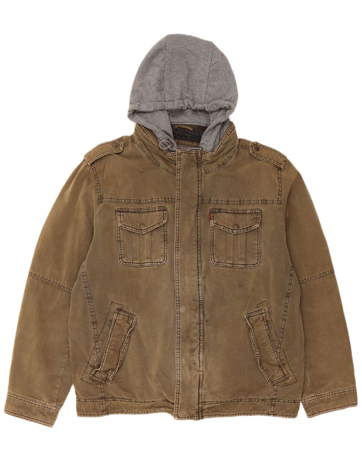 LEVI'S Chaqueta Sherpa vaquera militar con capucha para hombre UK 42 XL Algodón caqui