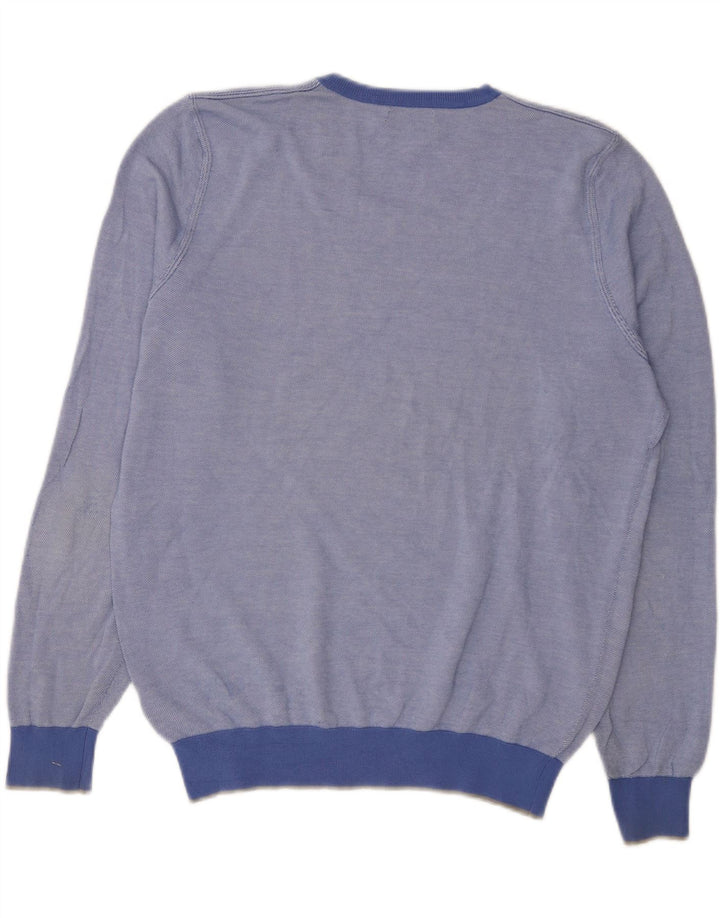 Massimo Dutti Jersey Con Cuello En V Hombre Large Azul Algodón
