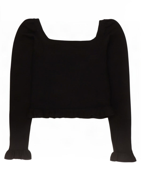 Zara Blusa Corta De Manga Larga Para Mujer Top UK 10 Small Viscosa Negra
