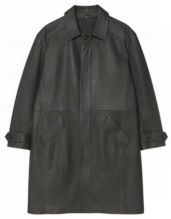 Vintage hombres cuero abrigo Reino Unido 42 XL negro