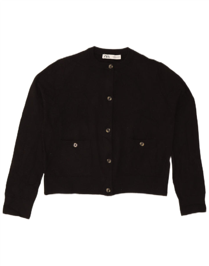 Zara Mujer Crop Cardigan Suéter UK 10 Small Negro