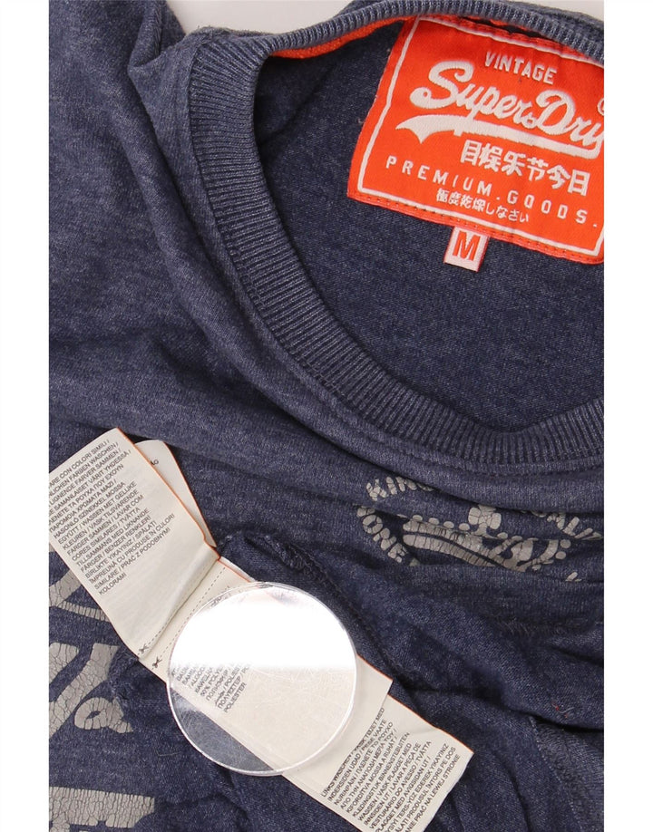 SUPERDRY Hombre Camiseta gráfica Top Medium Azul marino Algodón