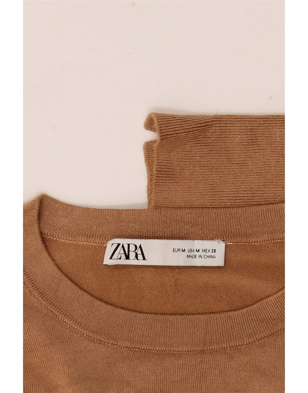 Zara Jersey con cuello redondo para mujer, talla 44, color marrón medio