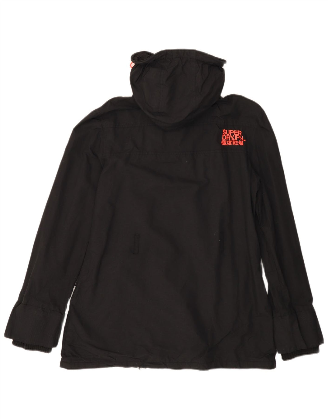 SUPERDRY Chaqueta impermeable con capucha y estampado Windmac para mujer, talla 40, talla grande, nailon negro