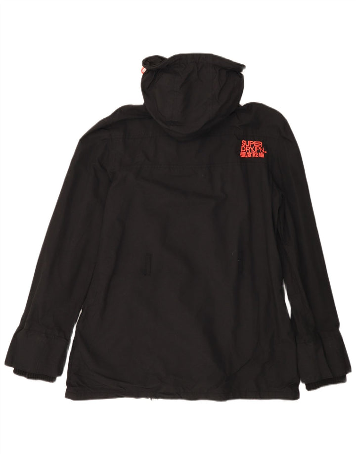 SUPERDRY Chaqueta impermeable con capucha y estampado Windmac para mujer, talla 40, talla grande, nailon negro