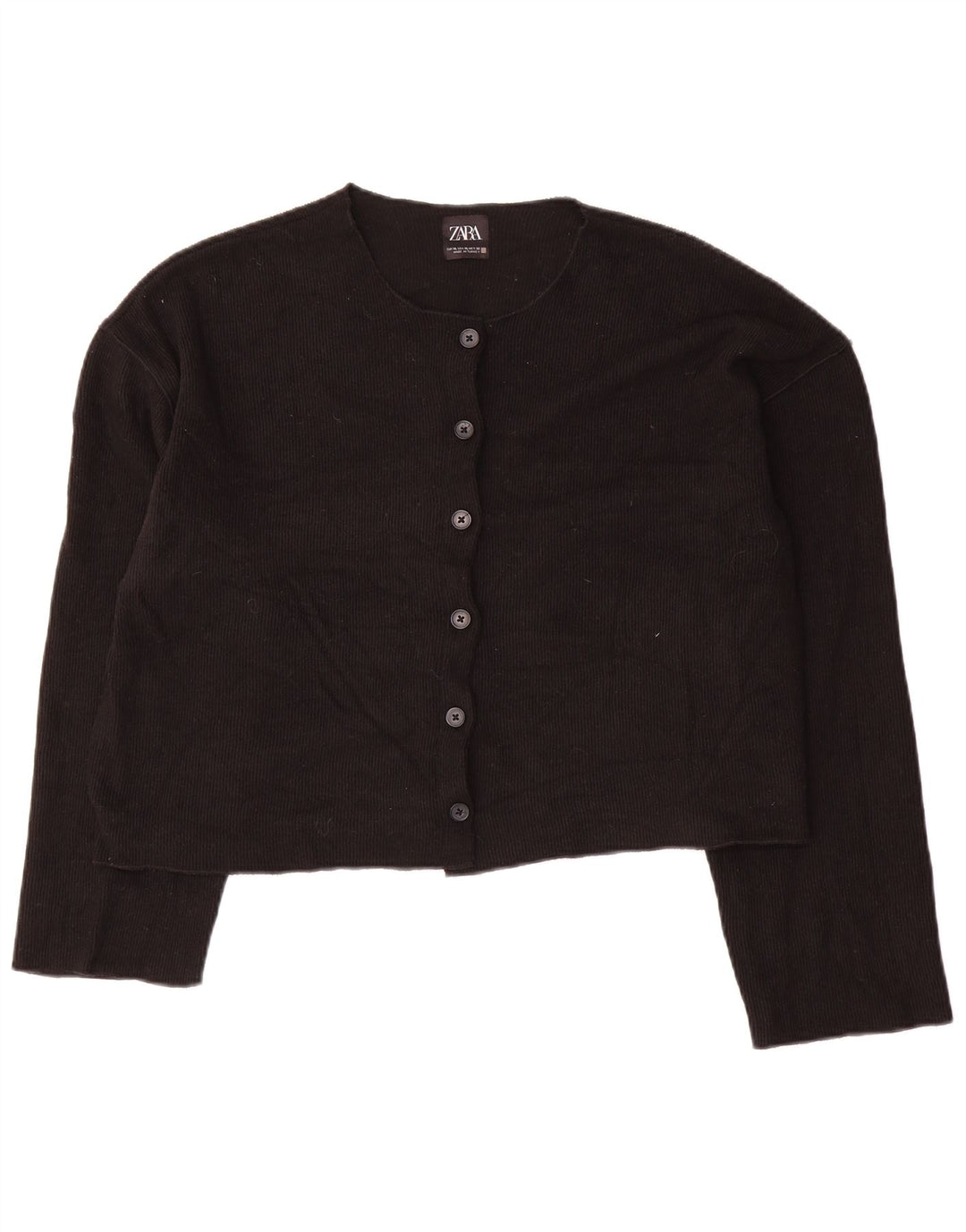 Zara Mujer Crop Cardigan Suéter UK 40 XL Poliéster Negro