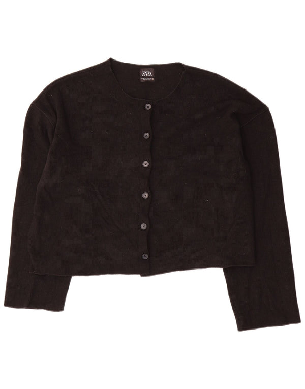 Zara Mujer Crop Cardigan Suéter UK 40 XL Poliéster Negro