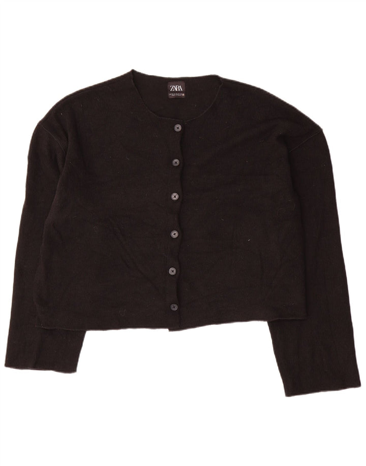 Zara Mujer Crop Cardigan Suéter UK 40 XL Poliéster Negro