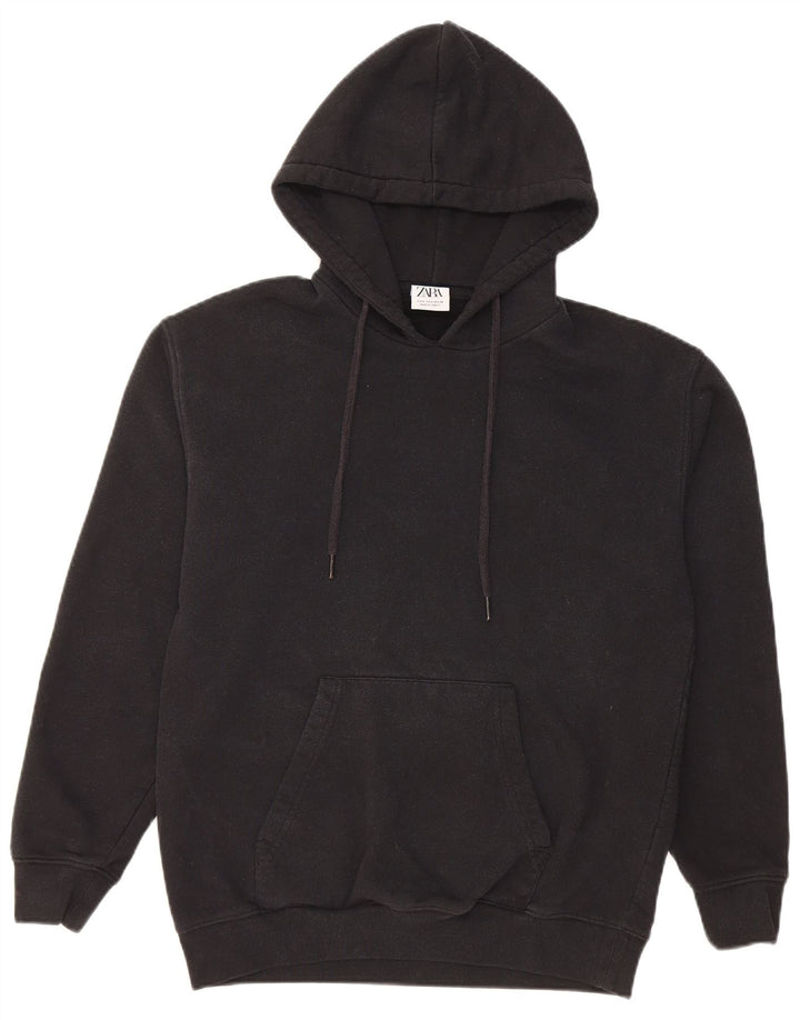 Zara Hombre Sudadera Con Capucha Jersey Pequeño Algodón Negro