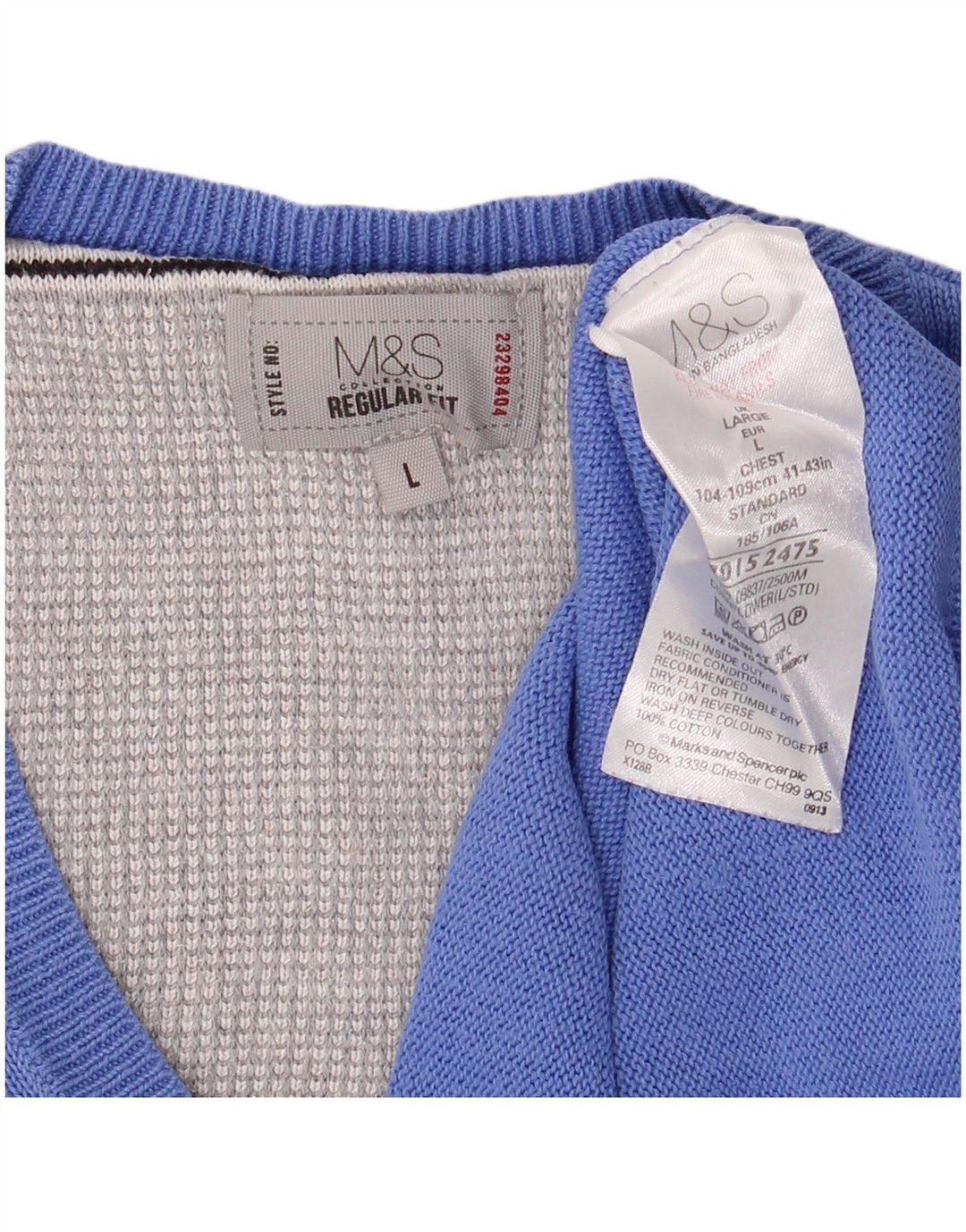 Marks & Spencer Jersey Regular Fit con Cuello en V para Hombre Algodón Azul Grande