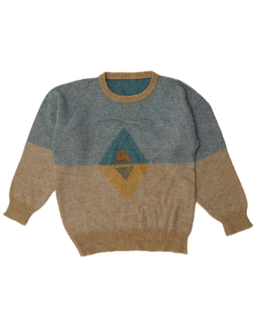 Jersey vintage con cuello redondo y gráfico para hombre, color azul medio