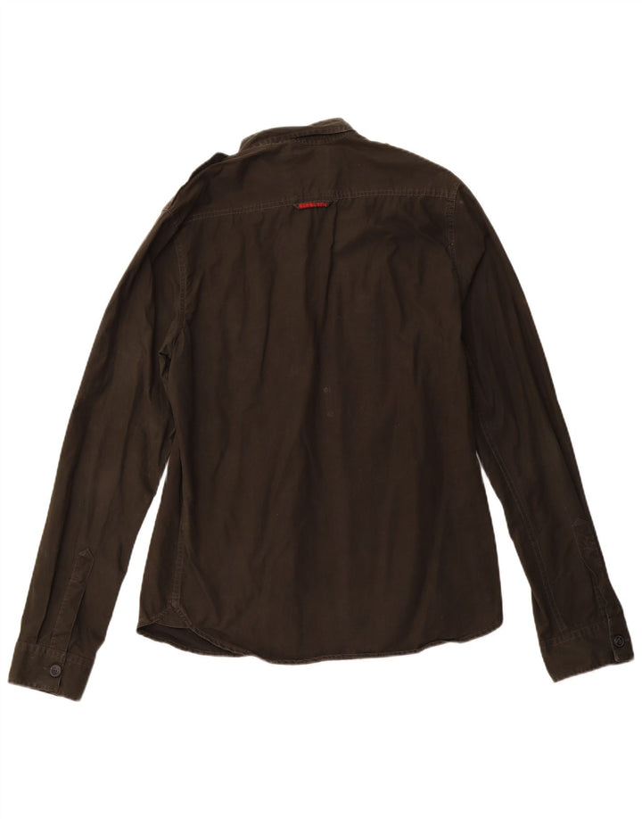 SUPERDRY Camisa militar para hombre Large Khaki Cotton