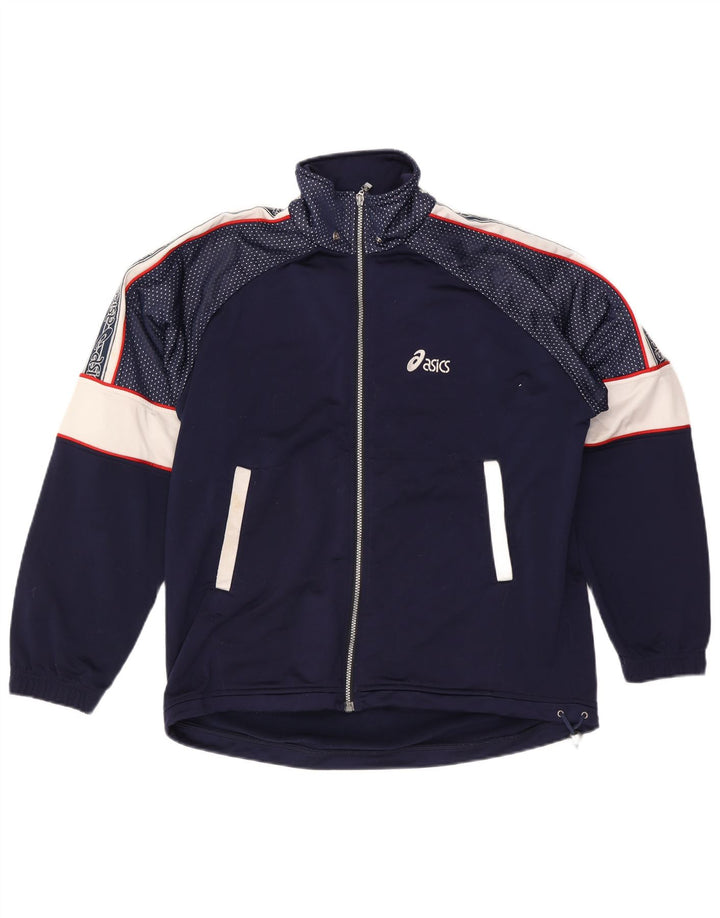 Asics Chándal para hombre Top Jacket UK 40 Large Azul marino Colorblock Poliéster