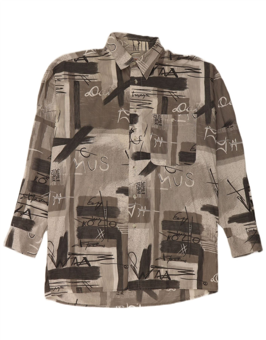 Vintage hombres camisa gráfica grande patchwork gris
