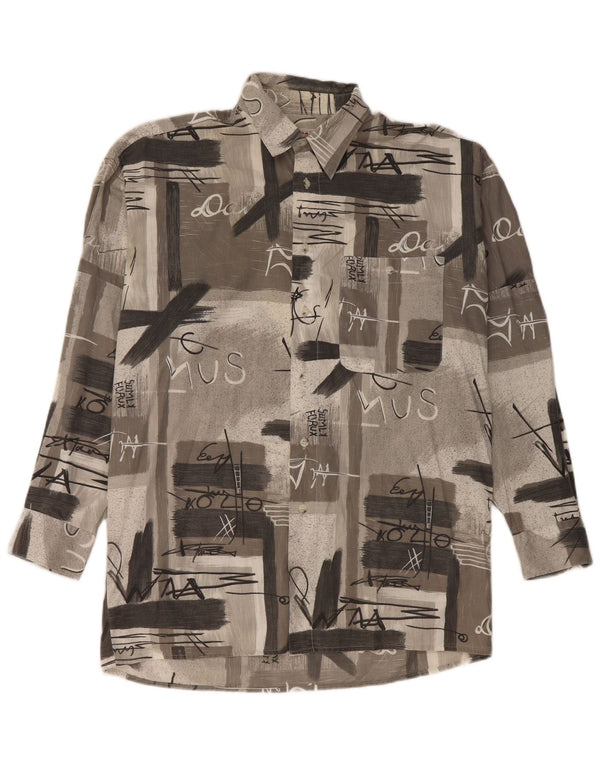 Vintage hombres camisa gráfica grande patchwork gris