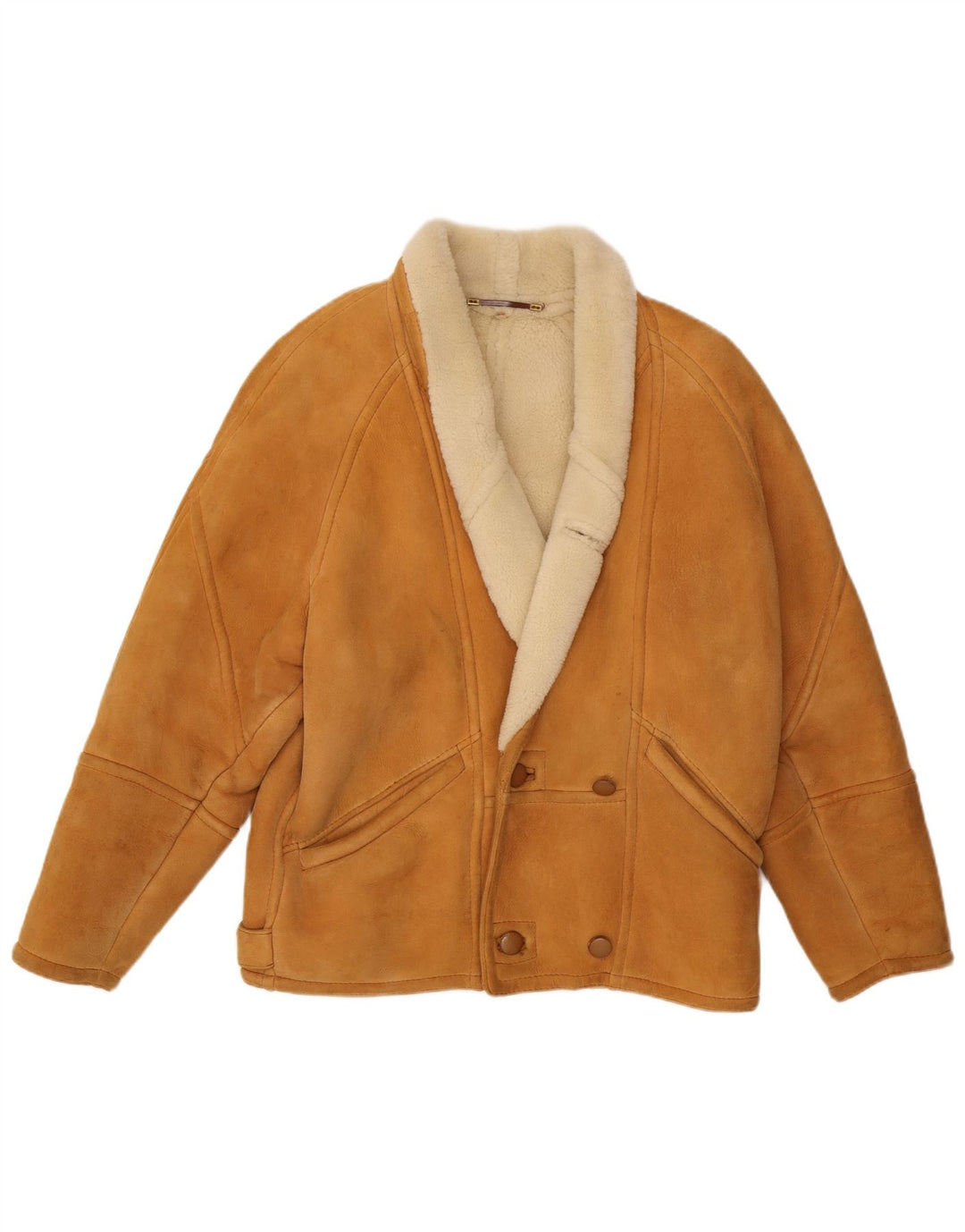 Vintage hombres doble pecho shearling chaqueta Reino Unido 42 XL Beige