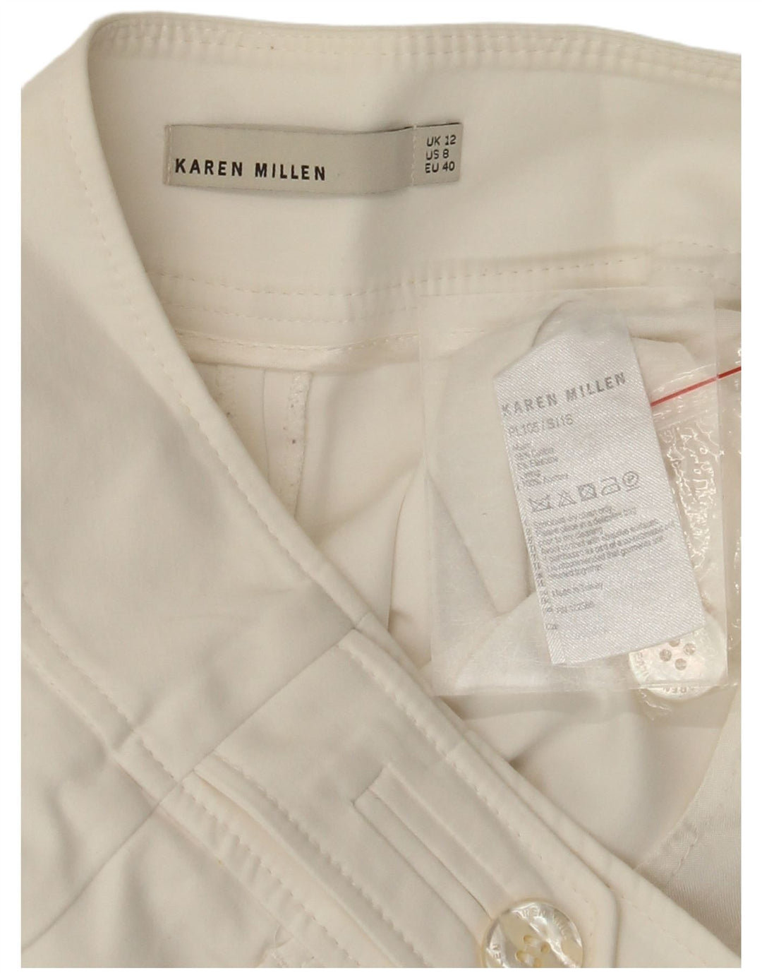 KAREN MILLEN Pantalones cortos rectos para mujer UK 12 Medium W30 L24 Blanco