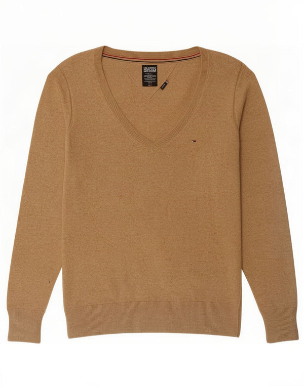 Tommy Hilfiger Suéter con cuello en V para mujer UK 44 Algodón beige medio